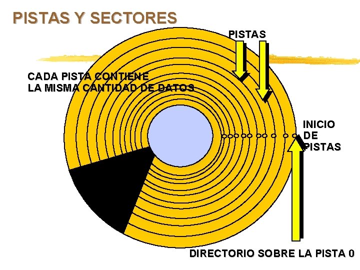 PISTAS Y SECTORES PISTAS CADA PISTA CONTIENE LA MISMA CANTIDAD DE DATOS INICIO DE PISTAS Y SECTORES PISTAS CADA PISTA CONTIENE LA MISMA CANTIDAD DE DATOS INICIO DE