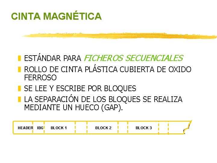 CINTA MAGNÉTICA z ESTÁNDAR PARA FICHEROS SECUENCIALES z ROLLO DE CINTA PLÁSTICA CUBIERTA DE CINTA MAGNÉTICA z ESTÁNDAR PARA FICHEROS SECUENCIALES z ROLLO DE CINTA PLÁSTICA CUBIERTA DE