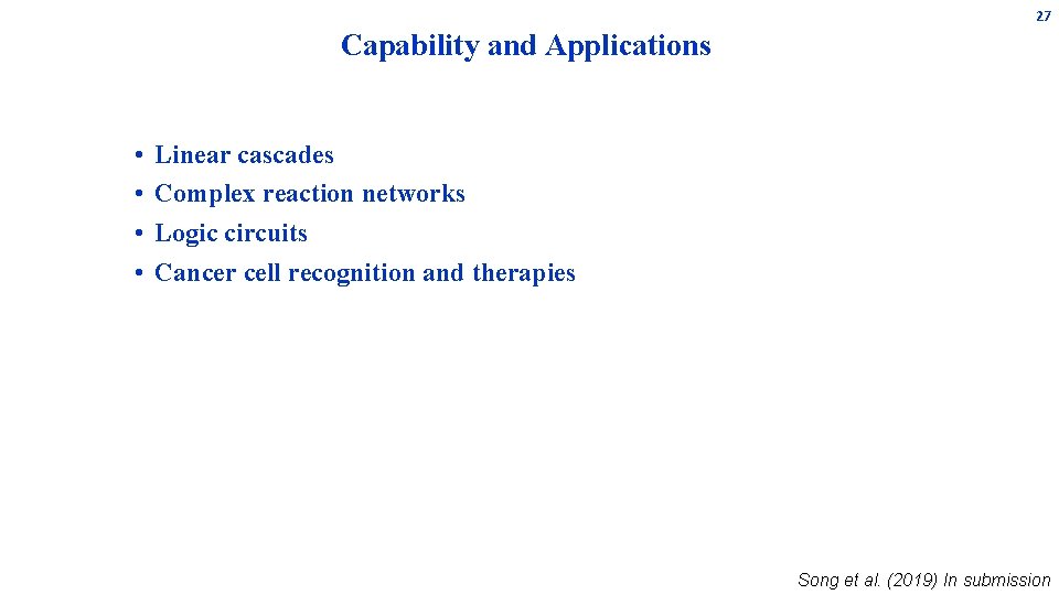 27 Capability and Applications • • Linear cascades Complex reaction networks Logic circuits Cancer 27 Capability and Applications • • Linear cascades Complex reaction networks Logic circuits Cancer