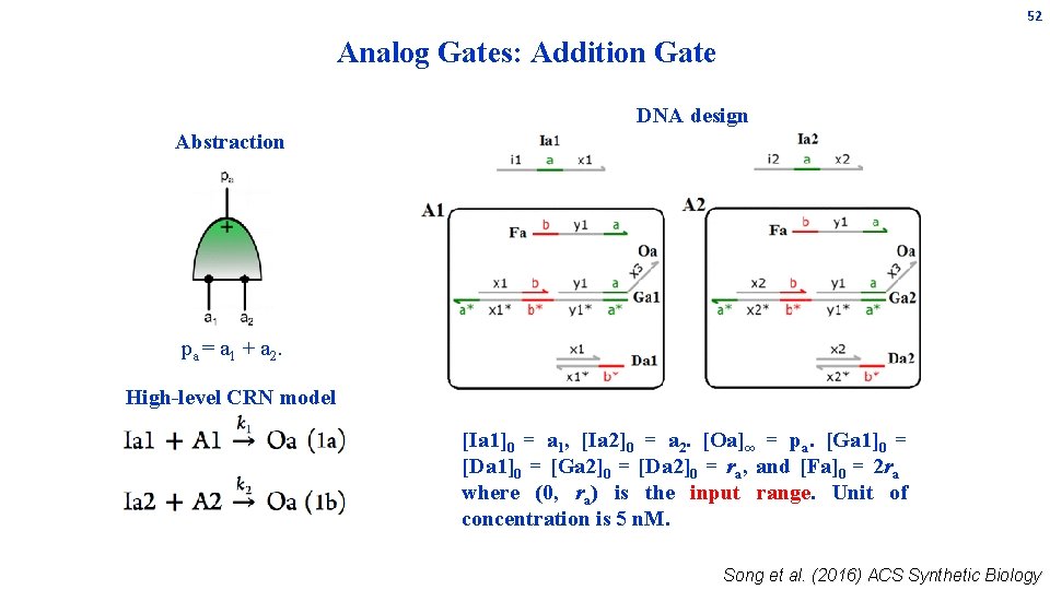 52 Analog Gates: Addition Gate DNA design Abstraction pa = a 1 + a 52 Analog Gates: Addition Gate DNA design Abstraction pa = a 1 + a
