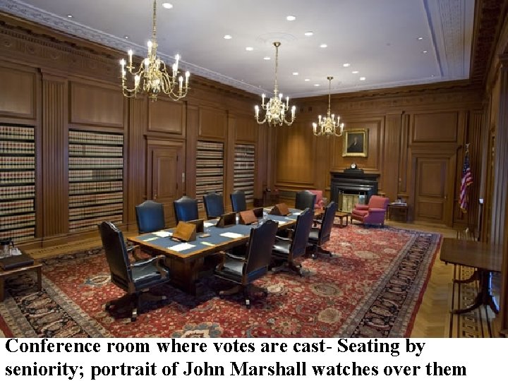 Conference room where votes are cast- Seating by seniority; portrait of John Marshall watches