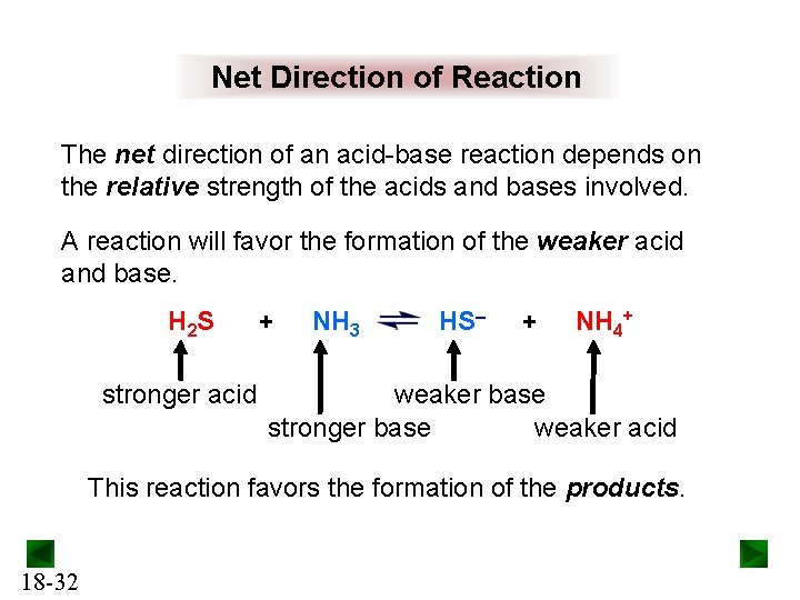 Net Direction of Reaction The net direction of an acid-base reaction depends on the