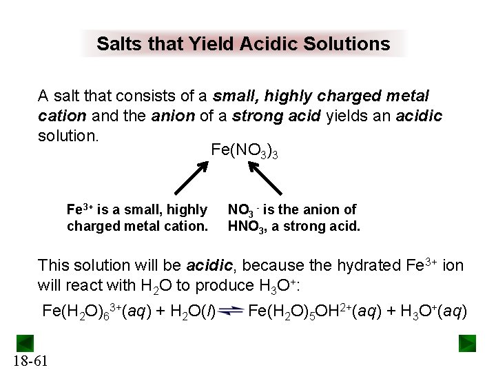 Salts that Yield Acidic Solutions A salt that consists of a small, highly charged