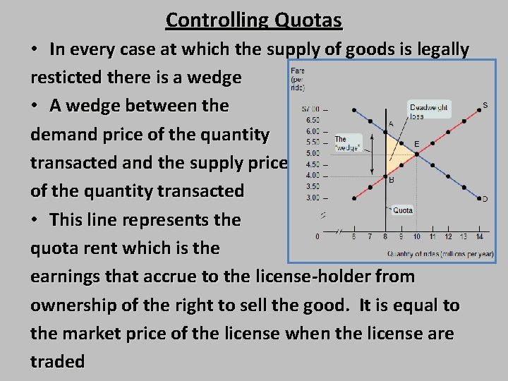 Controlling Quotas • In every case at which the supply of goods is legally