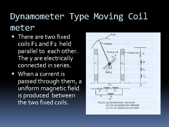 Dynamometer Type Moving Coil meter There are two fixed coils F 1 and F Dynamometer Type Moving Coil meter There are two fixed coils F 1 and F