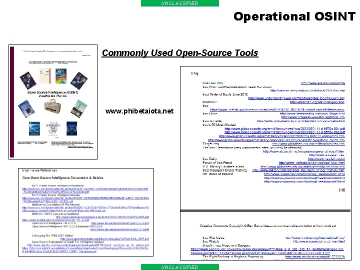 UNCLASSIFIED Operational OSINT Commonly Used Open-Source Tools www. phibetaiota. net UNCLASSIFIED 