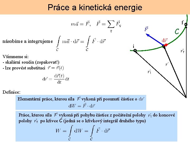 Práce a kinetická energie f C násobíme a integrujeme i Všimneme si: - skalární