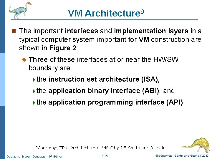 VM Architecture 9 n The important interfaces and implementation layers in a typical computer