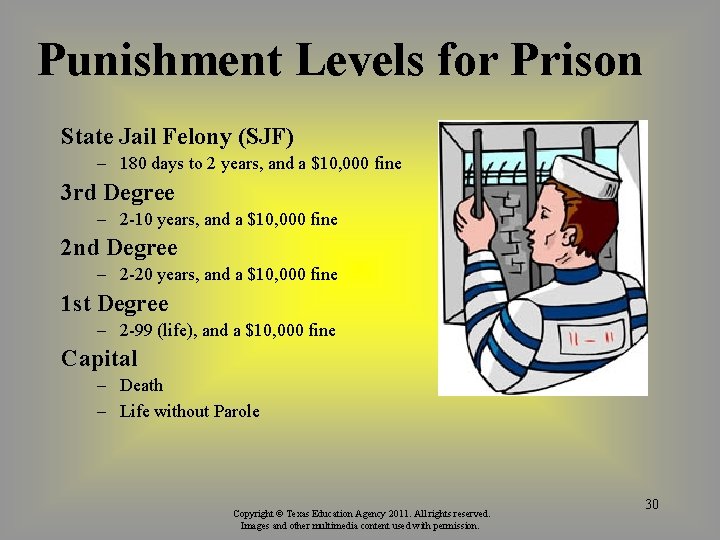 Punishment Levels for Prison State Jail Felony (SJF) – 180 days to 2 years,