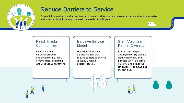 Reduce Barriers to Service To reach the most vulnerable seniors in our communities, we