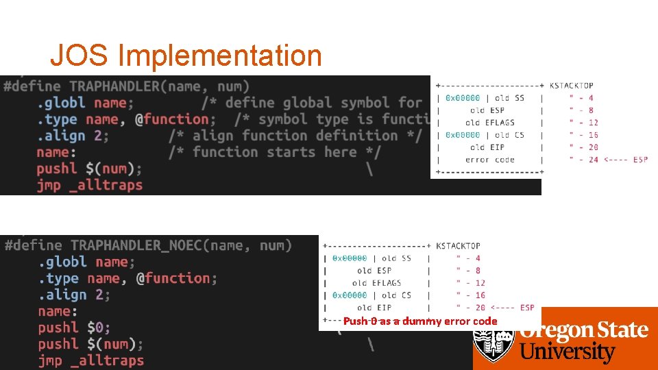 JOS Implementation Push 0 as a dummy error code 