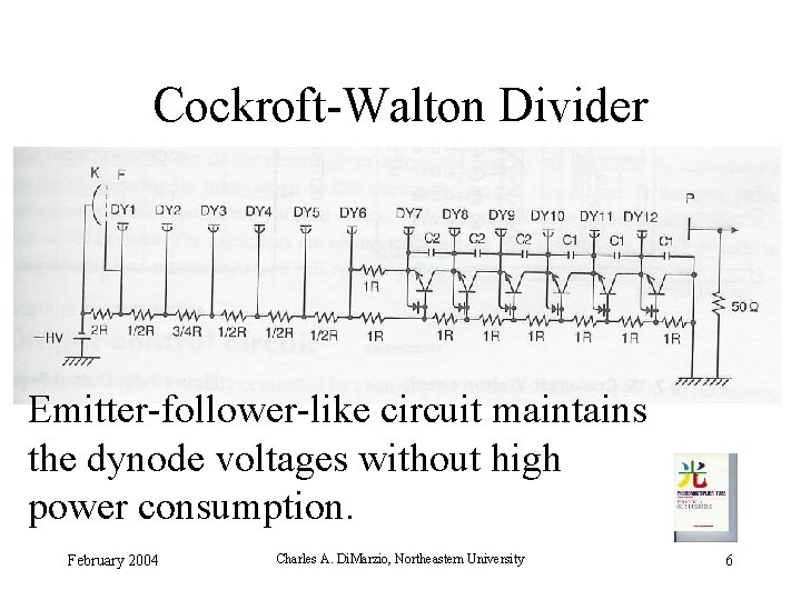Cockroft-Walton Divider Emitter-follower-like circuit maintains the dynode voltages without high power consumption. February 2004