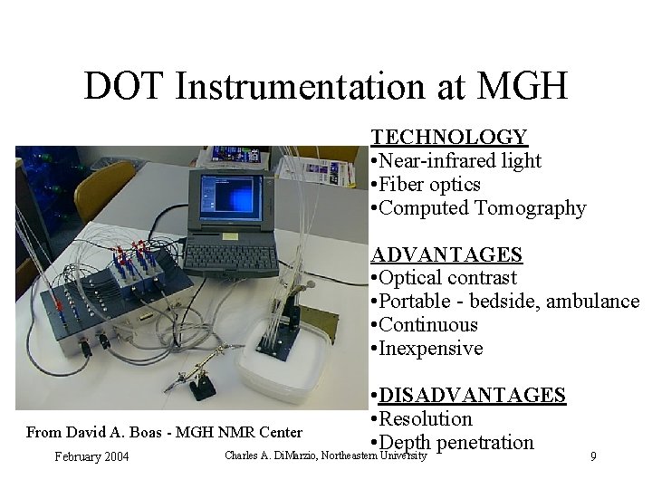 DOT Instrumentation at MGH TECHNOLOGY • Near-infrared light • Fiber optics • Computed Tomography