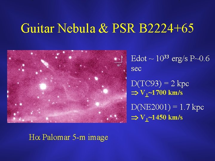 Guitar Nebula & PSR B 2224+65 Edot ~ 1033 erg/s P~0. 6 sec D(TC
