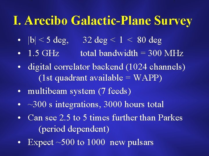 I. Arecibo Galactic-Plane Survey • |b| < 5 deg, 32 deg < l <