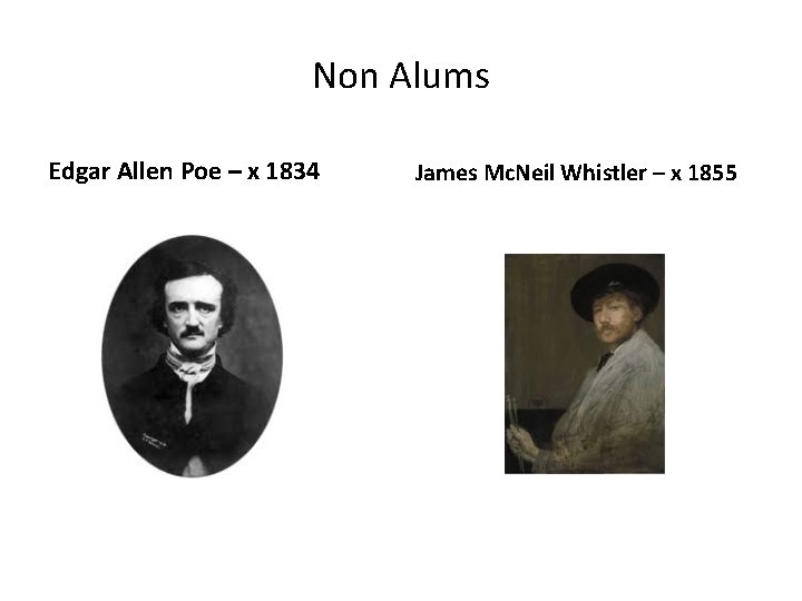 Non Alums Edgar Allen Poe – x 1834 James Mc. Neil Whistler – x