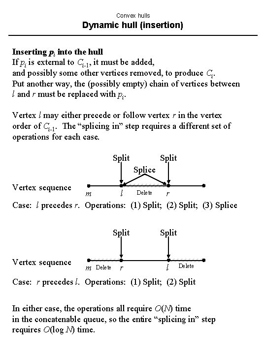 Convex hulls Dynamic hull (insertion) Inserting pi into the hull If pi is external