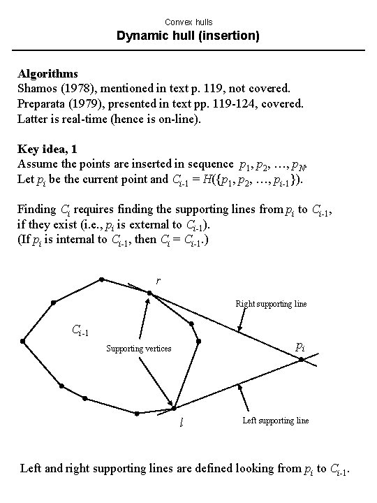 Convex hulls Dynamic hull (insertion) Algorithms Shamos (1978), mentioned in text p. 119, not