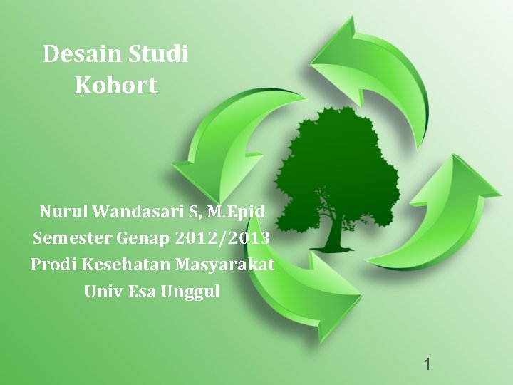 Desain Studi Kohort Nurul Wandasari S, M. Epid Semester Genap 2012/2013 Prodi Kesehatan Masyarakat