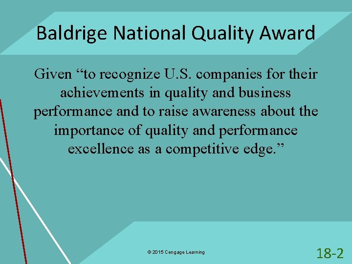 Baldrige National Quality Award Given “to recognize U. S. companies for their achievements in