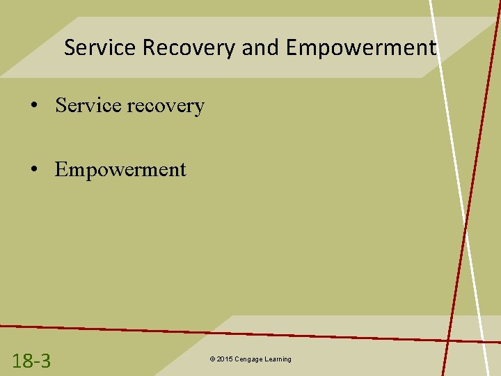 Service Recovery and Empowerment • Service recovery • Empowerment 18 -3 © 2015 Cengage