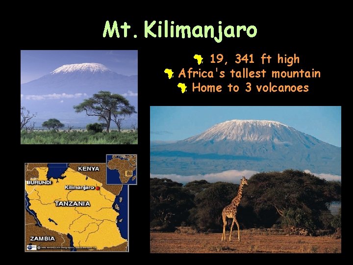 Mt. Kilimanjaro # 19, 341 ft high # Africa's tallest mountain # Home to