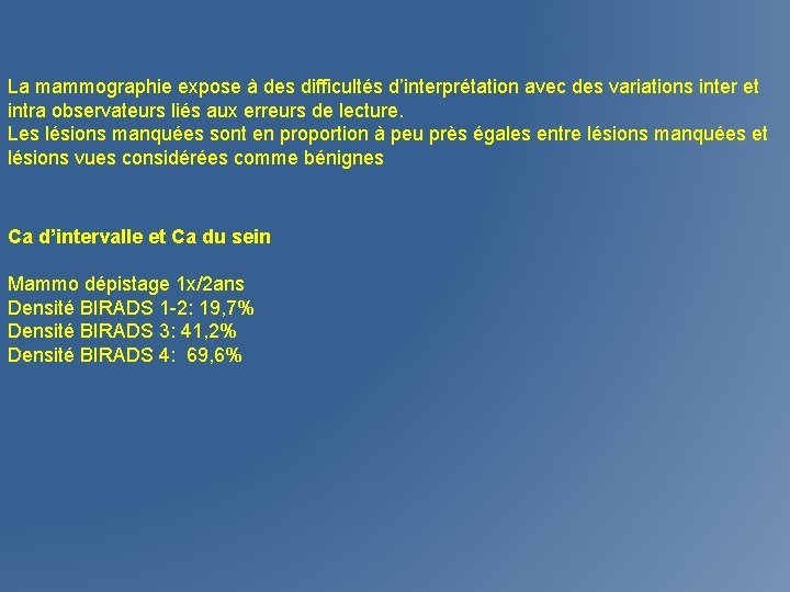 La mammographie expose à des difficultés d’interprétation avec des variations inter et intra observateurs