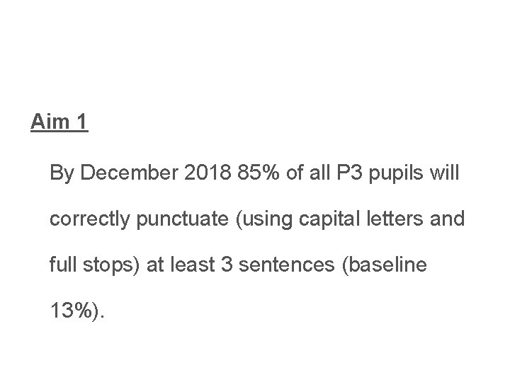 Aim 1 By December 2018 85% of all P 3 pupils will correctly punctuate