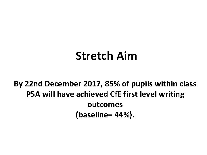 Stretch Aim By 22 nd December 2017, 85% of pupils within class P 5
