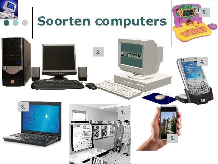 Soorten computers : 6. 2. 4. 3. 1. 5. 