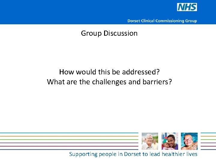 Group Discussion How would this be addressed? What are the challenges and barriers? Supporting