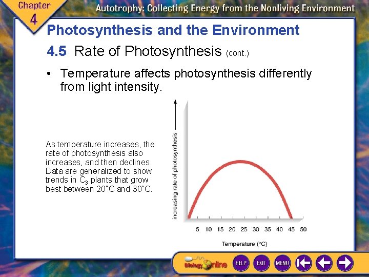 Photosynthesis and the Environment 4. 5 Rate of Photosynthesis (cont. ) • Temperature affects Photosynthesis and the Environment 4. 5 Rate of Photosynthesis (cont. ) • Temperature affects