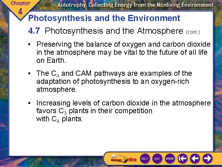 Photosynthesis and the Environment 4. 7 Photosynthesis and the Atmosphere (cont. ) • Preserving Photosynthesis and the Environment 4. 7 Photosynthesis and the Atmosphere (cont. ) • Preserving