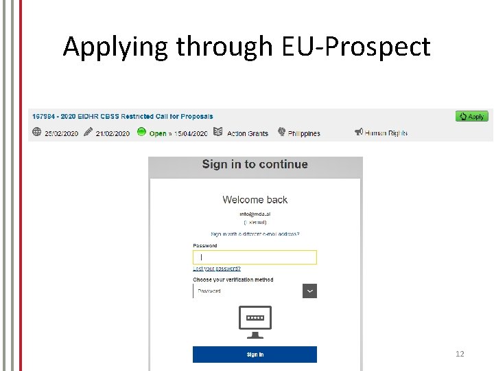 Applying through EU-Prospect 12 