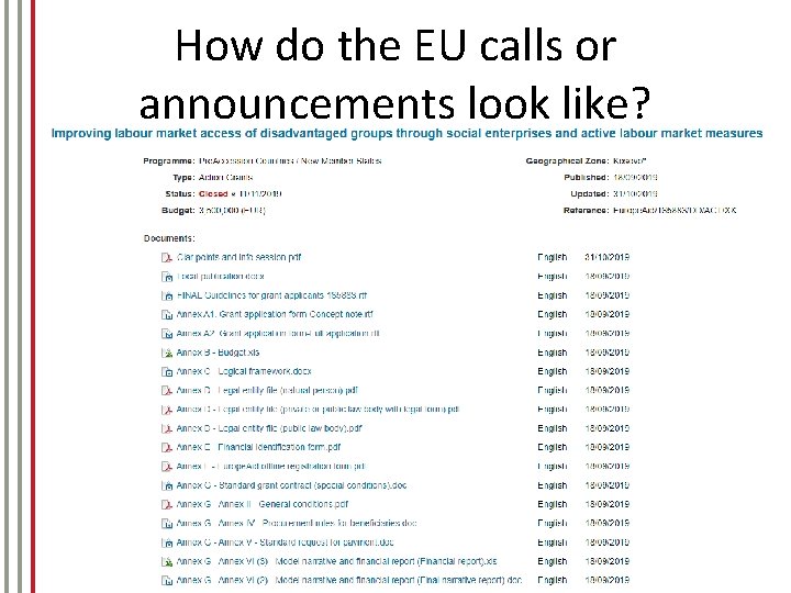 How do the EU calls or announcements look like? • Link 8 