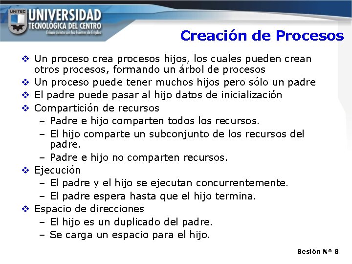 Creación de Procesos v Un proceso crea procesos hijos, los cuales pueden crean otros Creación de Procesos v Un proceso crea procesos hijos, los cuales pueden crean otros