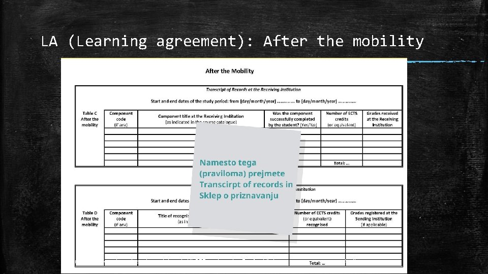 LA (Learning agreement): After the mobility Pisarna za raziskave in mednarodno sodelovanje UL PEF: