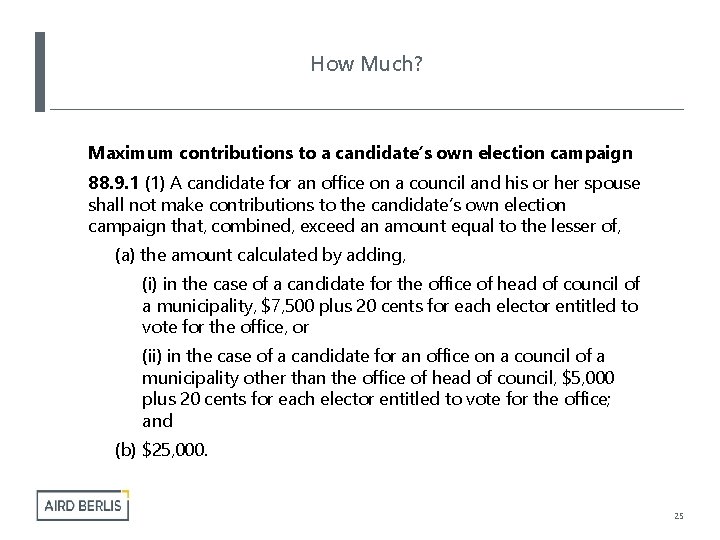 How Much? Maximum contributions to a candidate’s own election campaign 88. 9. 1 (1)