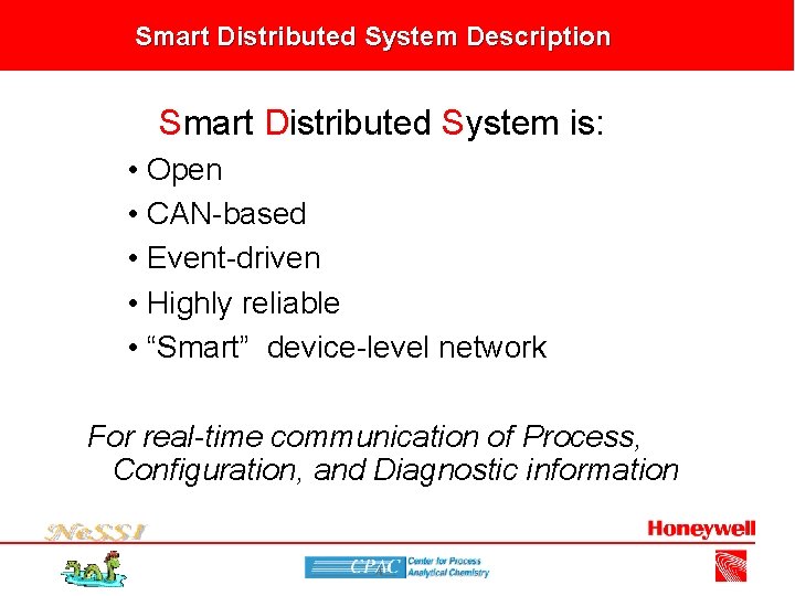 Smart Distributed System Description Smart Distributed System is: • Open • CAN-based • Event-driven