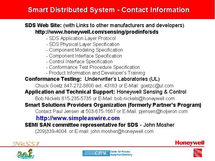 Smart Distributed System - Contact Information SDS Web Site: (with Links to other manufacturers