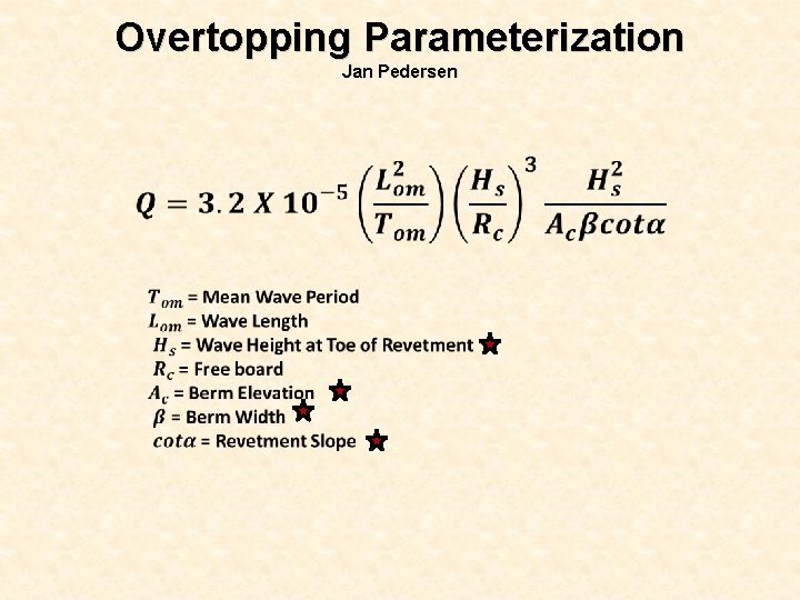 Overtopping Parameterization Jan Pedersen 