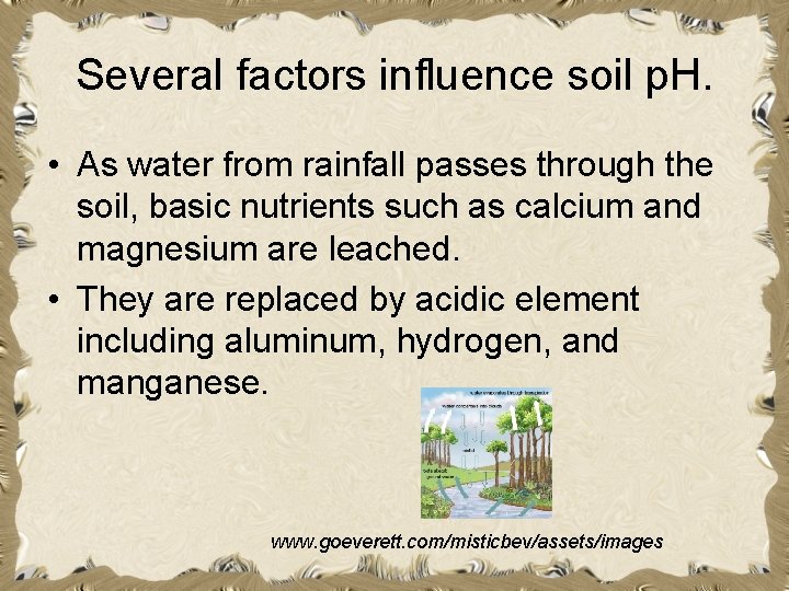 Several factors influence soil p. H. • As water from rainfall passes through the