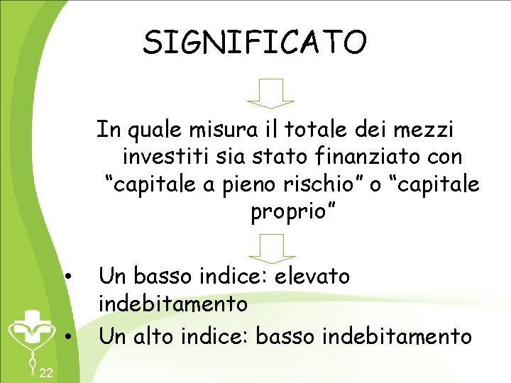 SIGNIFICATO In quale misura il totale dei mezzi investiti sia stato finanziato con “capitale