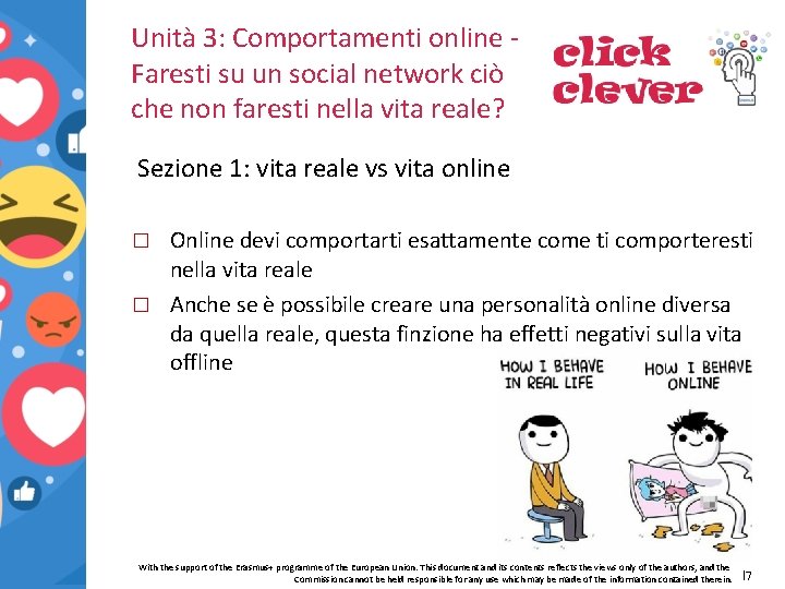 Unità 3: Comportamenti online Faresti su un social network ciò che non faresti nella