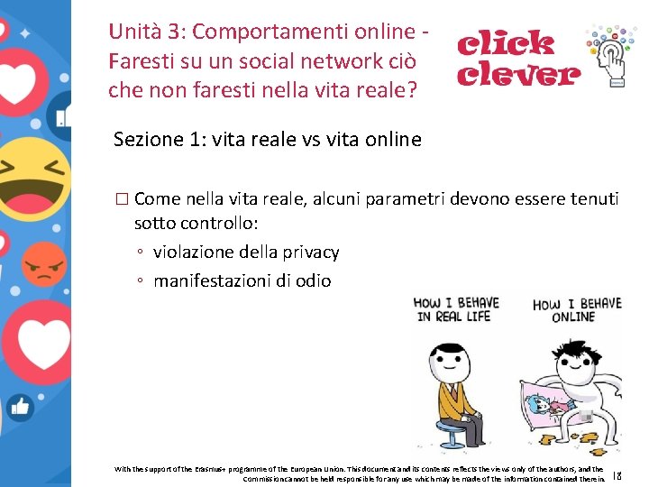 Unità 3: Comportamenti online Faresti su un social network ciò che non faresti nella