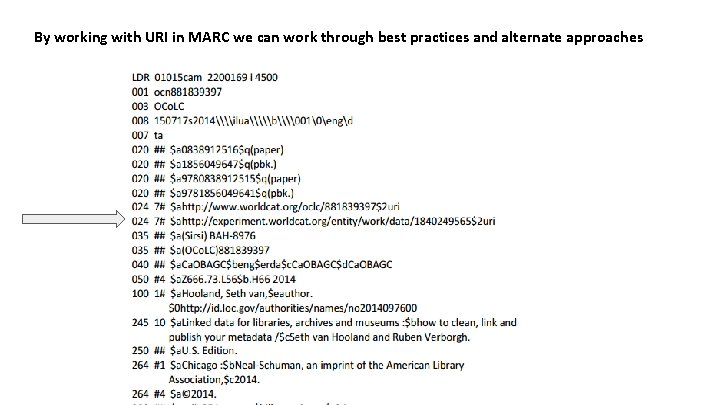 By working with URI in MARC we can work through best practices and alternate