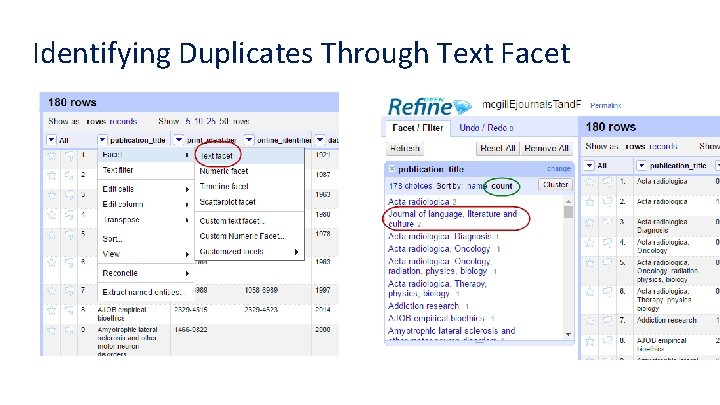 Identifying Duplicates Through Text Facet 