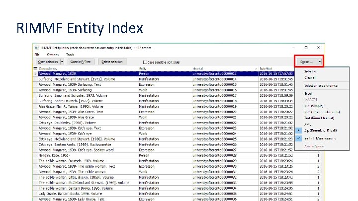 RIMMF Entity Index 