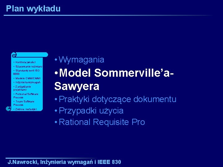 Plan wykładu • Kontrola jakości • Szacowanie rozmiaru i • Standardy serii ISO 9000