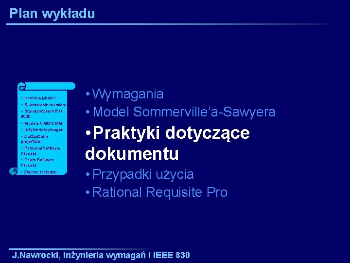 Plan wykładu • Kontrola jakości • Szacowanie rozmiaru i • Standardy serii ISO 9000